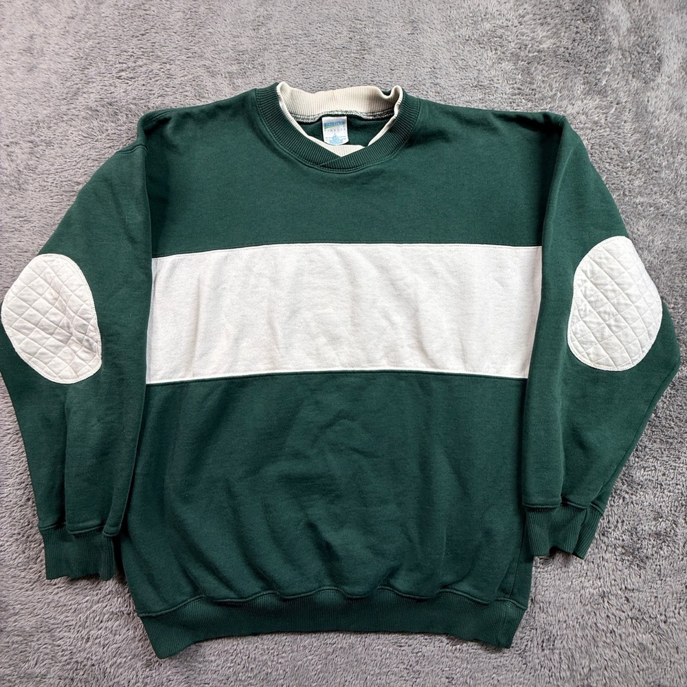 Cheetah Sweatshirt Mens Large Green Good Vintage 90s Fleece Rugby Elbow Pads